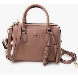 Tory Burch Thea Web Small Satchel Bag & Wallet Set Pink Moon 2 Straps 796$